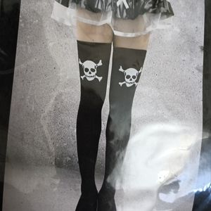 Skull Thigh High Tights Halloween